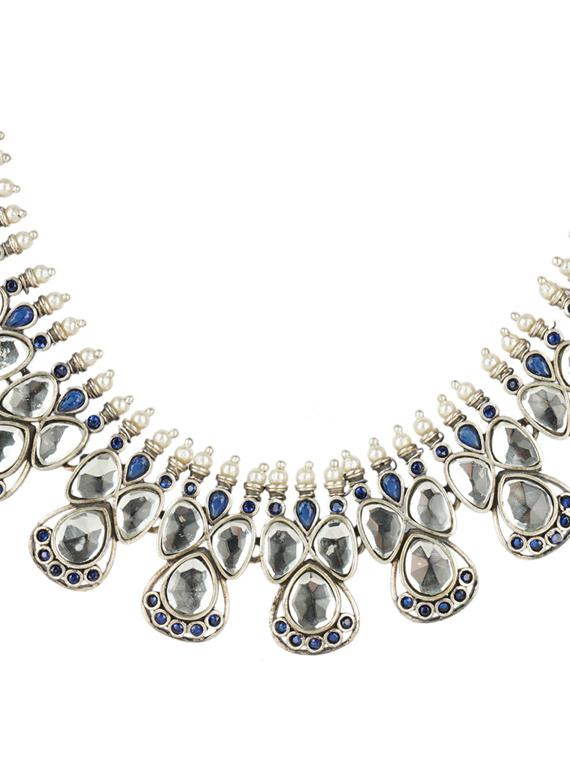 silver brass oxidised choker necklaces and earring - 19768283 - Standard Image - 1