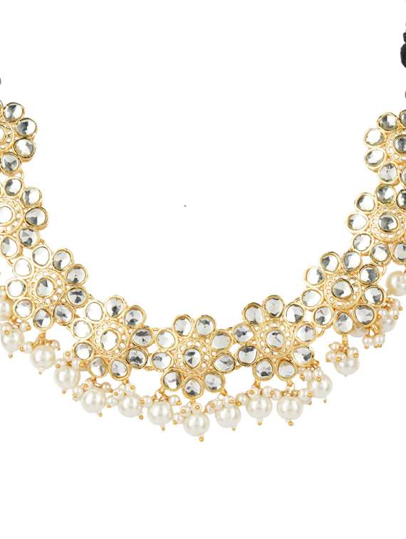 gold brass pearl necklaces and earring - 19768284 - Standard Image - 1