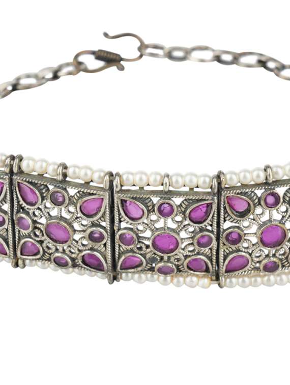 silver brass oxidised choker necklace and earring - 19768285 -  Standard Image - 1