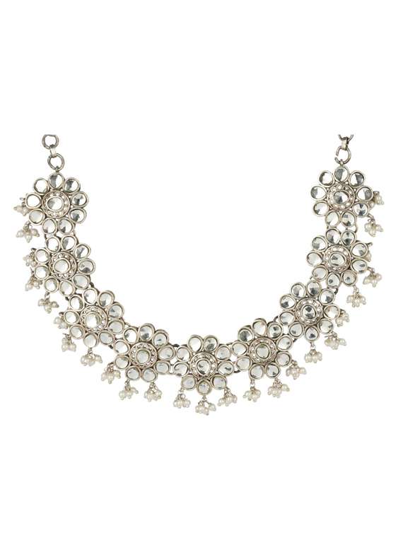 silver brass oxidised choker necklaces and earring  - 19768286 -  Standard Image - 1