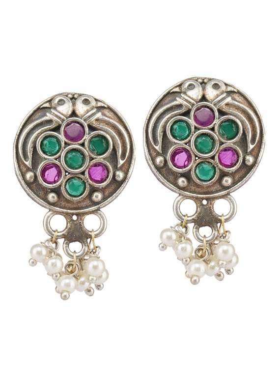 multi colored stone brass oxidised long necklaces and earring  - 19768288 -  Standard Image - 1