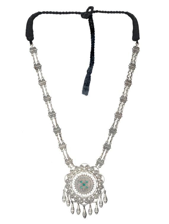 green stone silver brass oxidised long necklaces - 19768296 - Zoom Image - 0