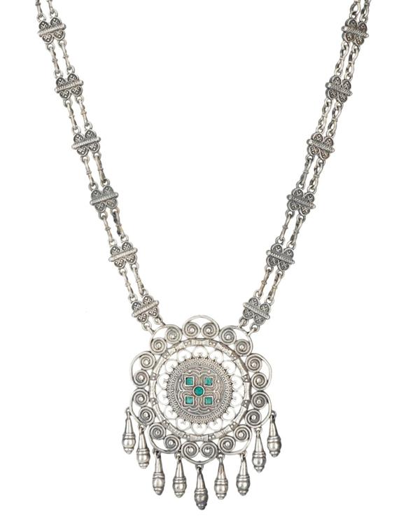 green stone silver brass oxidised long necklaces - 19768296 - Standard Image - 1