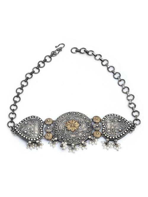 silver brass oxidised choker necklaces - 19768304 - Standard Image - 0