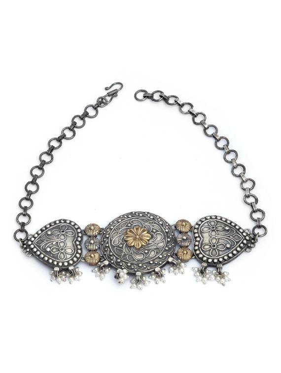silver brass oxidised choker necklaces - 19768304 - Zoom Image - 0
