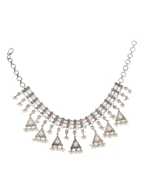 silver brass oxidised short necklaces - 19768309 - Standard Image - 0