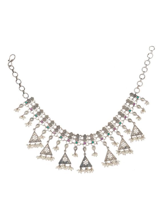 silver brass oxidised short necklaces - 19768309 - Zoom Image - 0