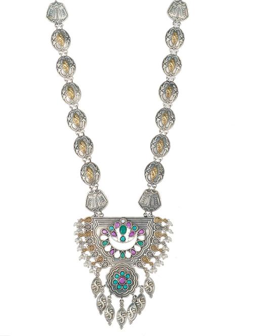 silver brass oxidised long necklaces - 19768310 -  Standard Image - 0