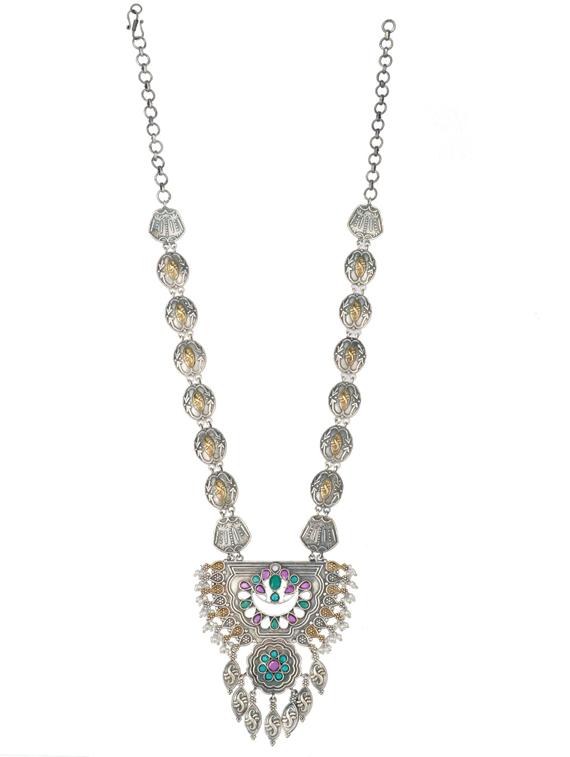silver brass oxidised long necklaces - 19768310 - Standard Image - 1