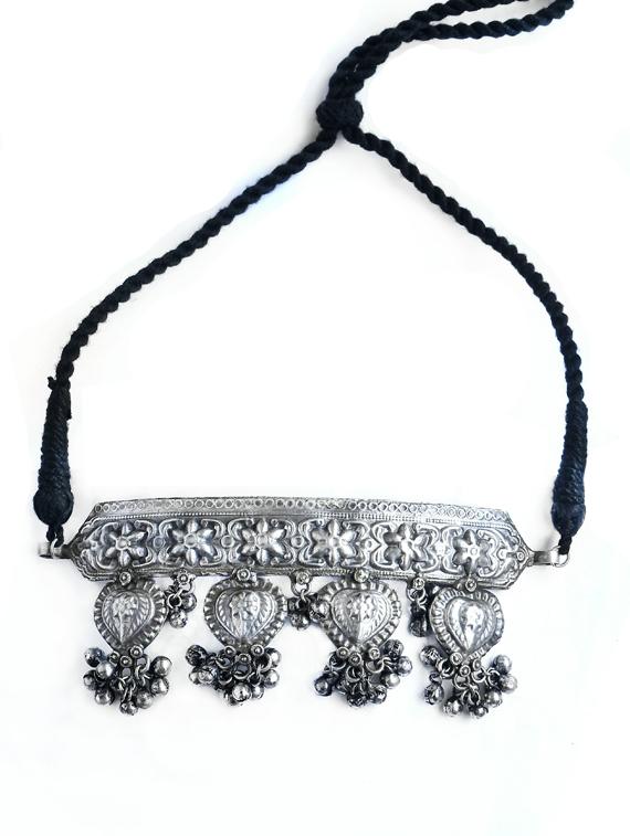 silver brass oxidised choker necklaces  - 19768312 -  Zoom Image - 0