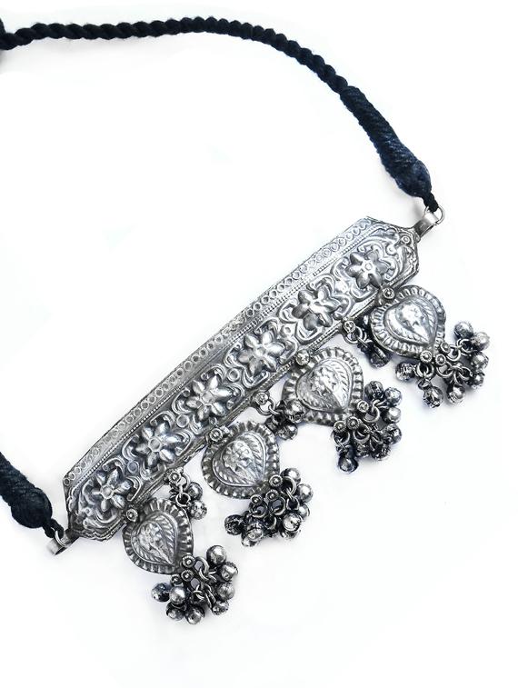 silver brass oxidised choker necklaces  - 19768312 -  Standard Image - 1