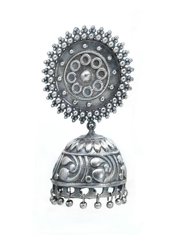 sliver brass oxidised jhumka earring - 19768320 -  Zoom Image - 0