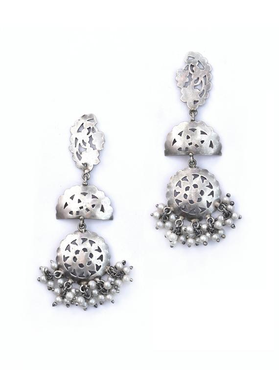 sliver brass oxidised drop earring - 19768321 -  Zoom Image - 0