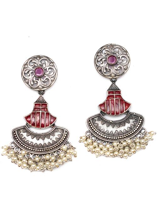 sliver brass oxidised beaded drop earring - 19768327 - Standard Image - 0