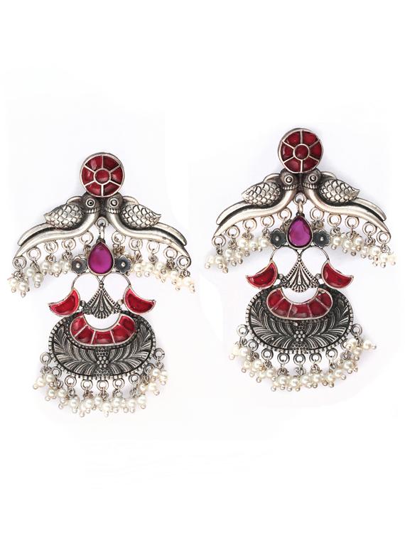 sliver brass oxidised drop earring - 19768330 -  Zoom Image - 0