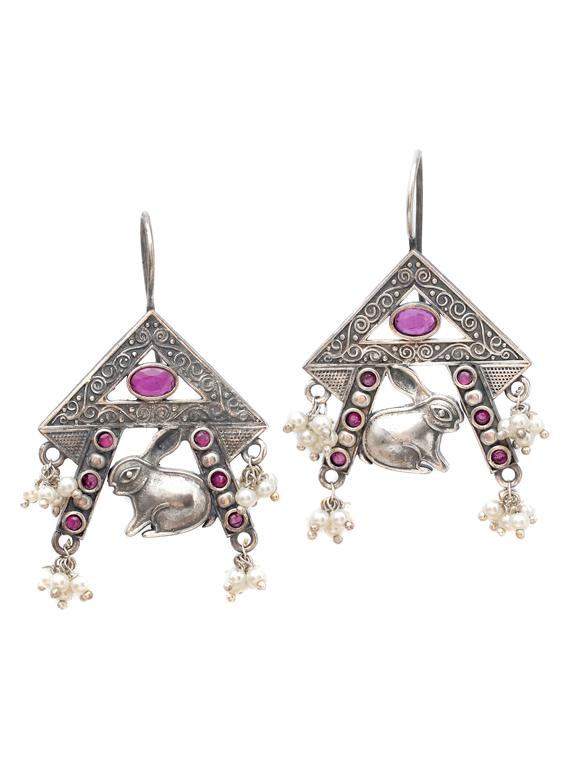 sliver brass oxidised drop earring - 19768332 - Zoom Image - 0