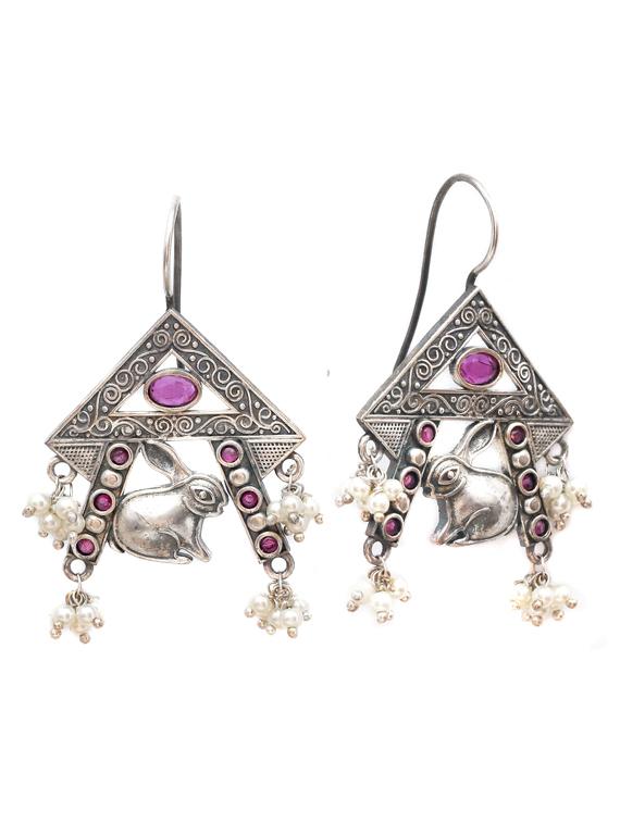 sliver brass oxidised drop earring - 19768332 - Standard Image - 1