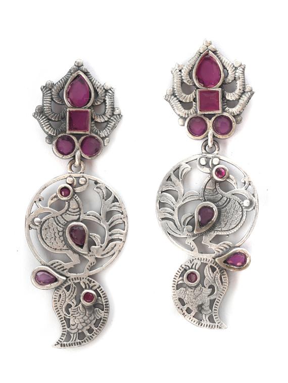 sliver brass oxidised drop earring - 19768334 -  Zoom Image - 0