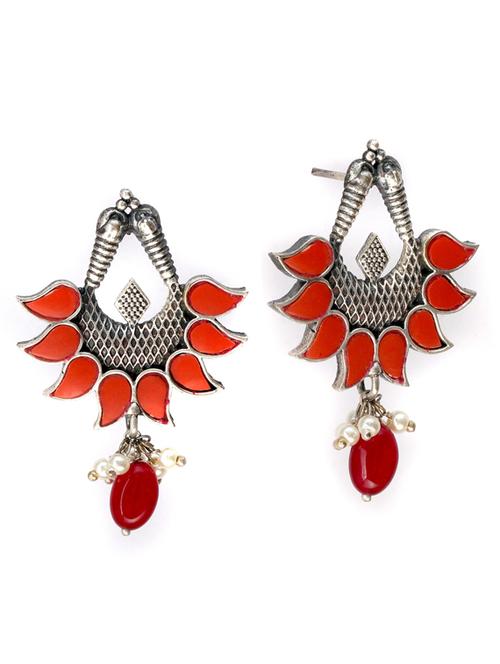 red tone sliver brass oxidised drop earring - 19768335 -  Standard Image - 0
