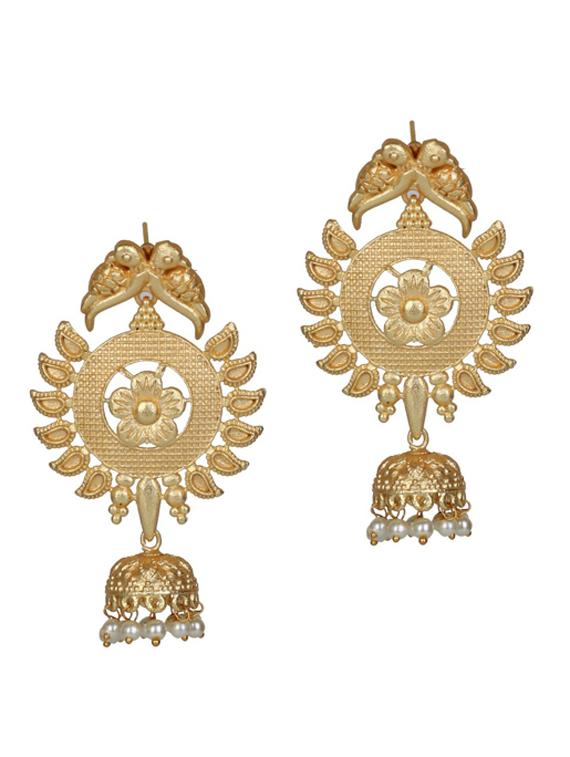 gold brass oxidised drop earring - 19768337 -  Zoom Image - 0