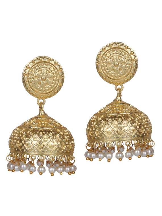 gold tone brass beaded jhumka earring