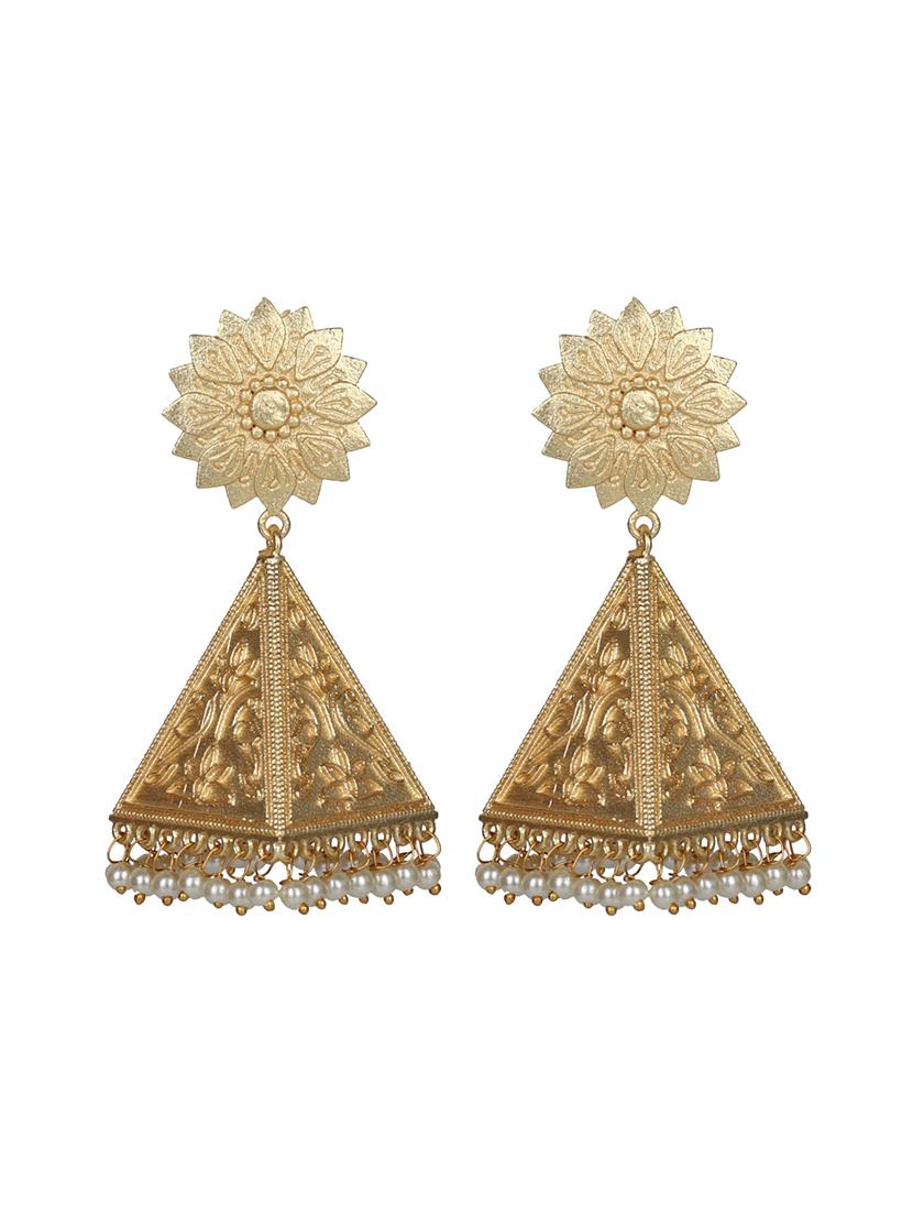 gold brass jhumki earring - 19768344 -  Standard Image - 1