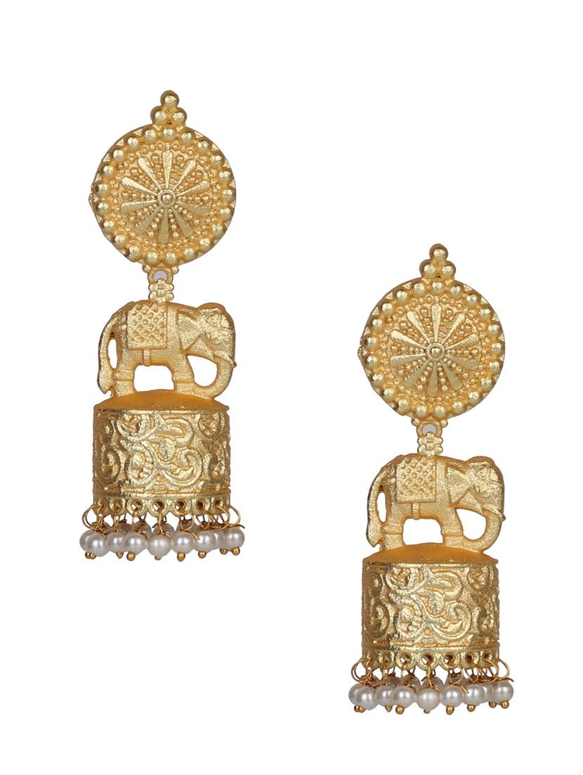 gold brass drop earring - 19768347 - Standard Image - 1
