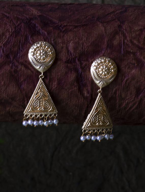 gold brass drop earring - 19768349 -  Zoom Image - 0