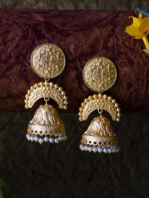 gold brass jhumka earring - 19768350 -  Standard Image - 0