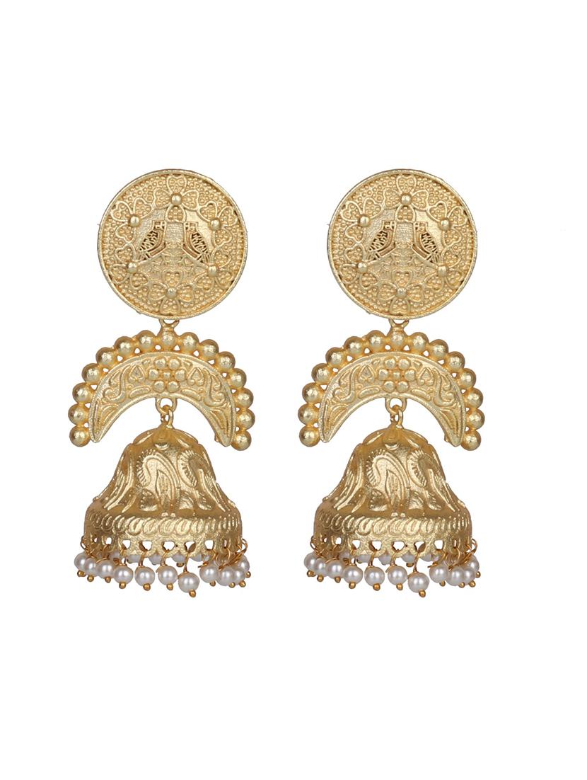 gold brass jhumka earring - 19768350 -  Standard Image - 1