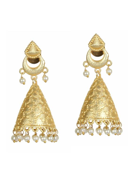 gold tone brass beaded jhumka earring - 19768364 - Zoom Image - 0
