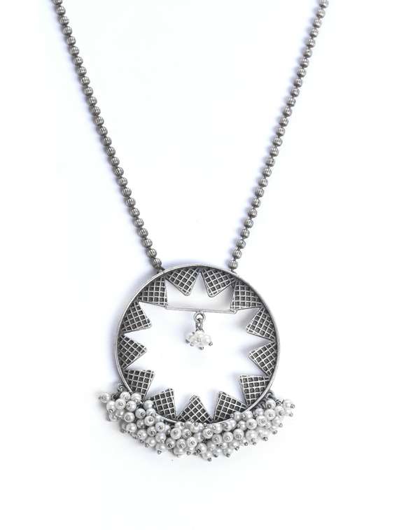silver brass long necklaces and earring - 19768390 - Standard Image - 1