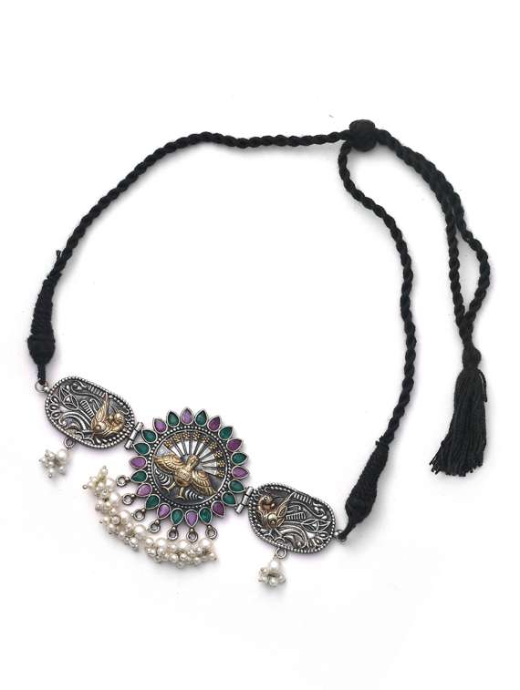 multi colored stone brass choker necklace and earring - 19768394 -  Standard Image - 1