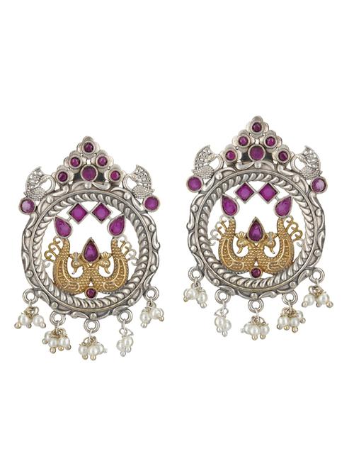 pink tone sliver brass oxidised drop earring - 19768406 -  Standard Image - 0