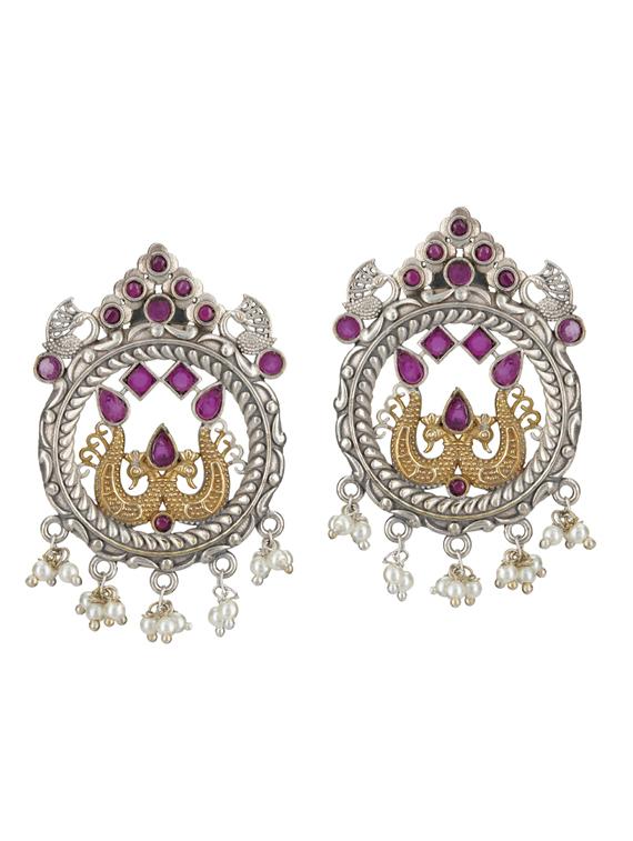 pink tone sliver brass oxidised drop earring - 19768406 -  Zoom Image - 0