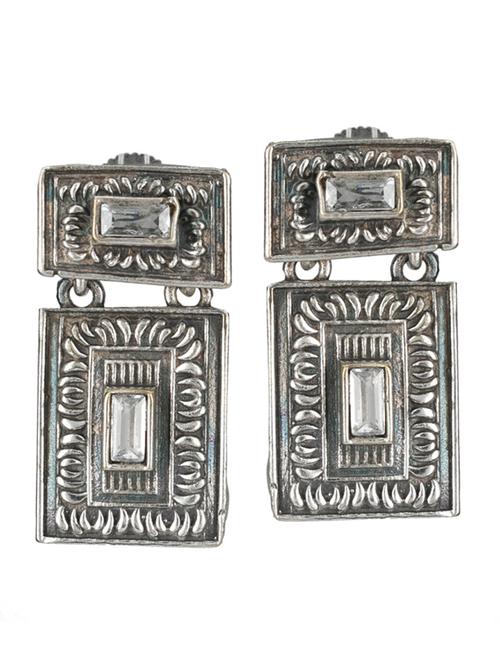 sliver brass oxidised drop earring - 19768410 -  Standard Image - 0