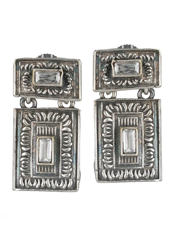 sliver brass oxidised drop earring - 19768410 -  Zoom Image - 0