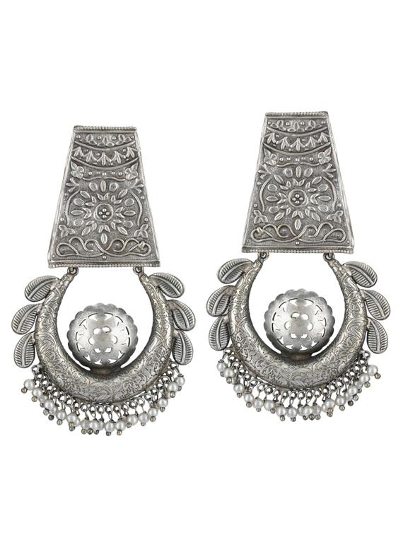 sliver brass oxidised drop earring - 19768414 -  Zoom Image - 0