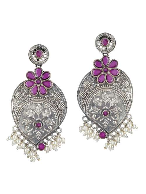 sliver brass oxidised drop earring - 19768415 -  Standard Image - 0