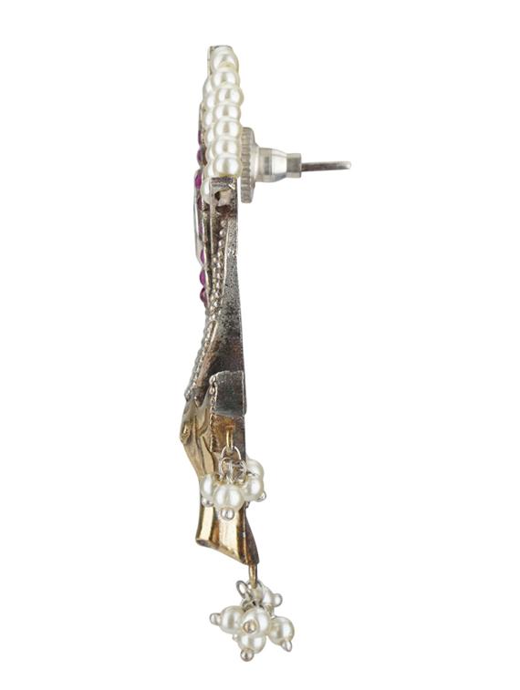 pink tone sliver brass oxidised beaded drop earring - 19768417 - Standard Image - 1