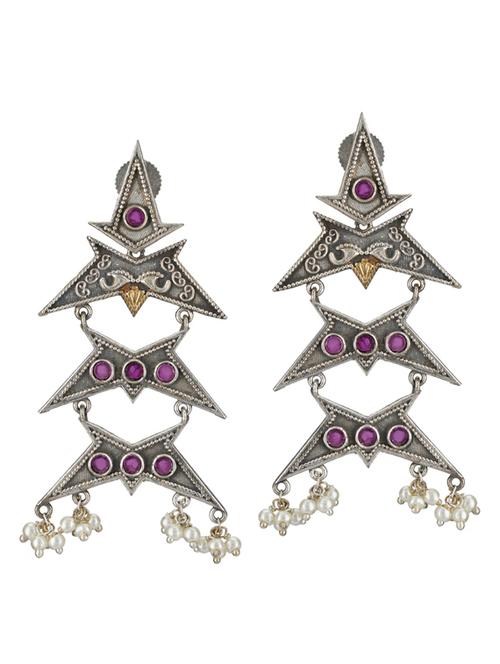 sliver brass oxidised drop earring - 19768419 -  Standard Image - 0