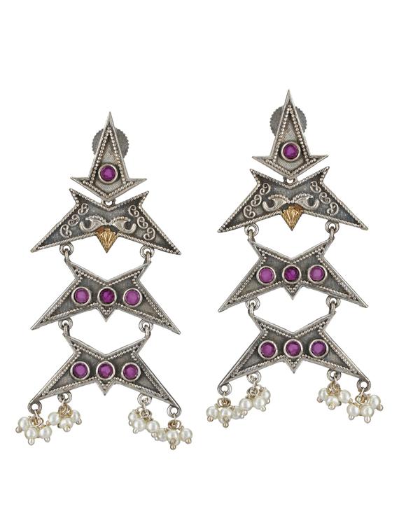 sliver brass oxidised drop earring - 19768419 -  Zoom Image - 0