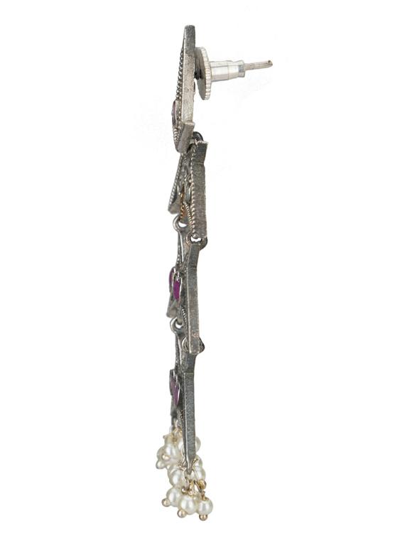 sliver brass oxidised drop earring - 19768419 -  Standard Image - 1