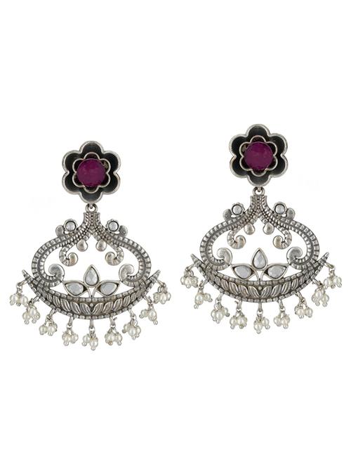 sliver brass oxidised beaded drop earring - 19768422 - Standard Image - 0