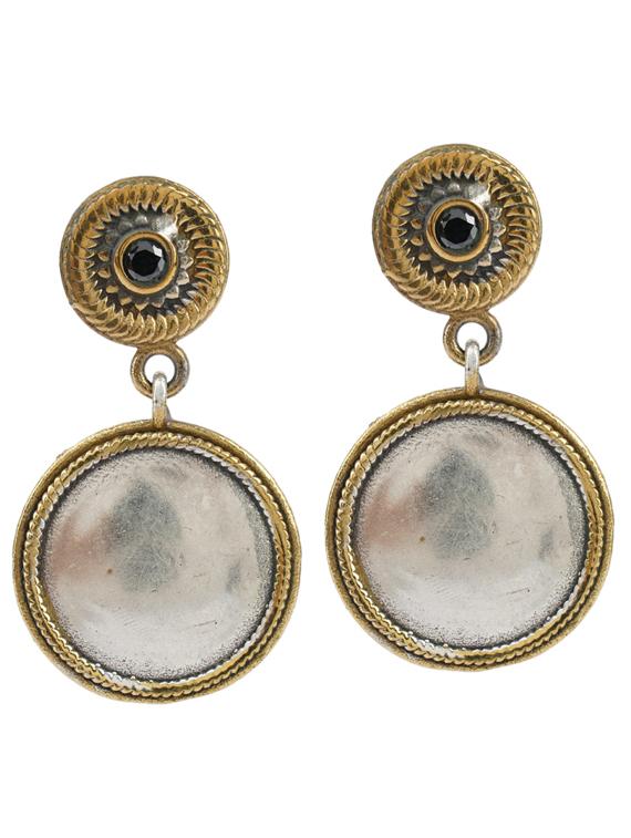 dual tone brass oxidised drop earring - 19768429 -  Zoom Image - 0