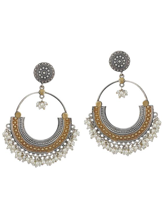 dual tone brass oxidised bali earring - 19768430 - Zoom Image - 0