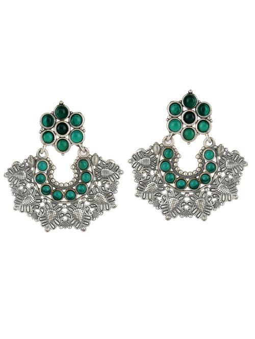 green tone sliver brass oxidised chandbali earring - 19768431 -  Standard Image - 0