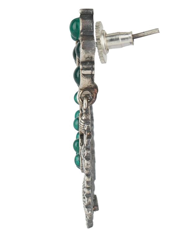 green tone sliver brass oxidised chandbali earring - 19768431 -  Standard Image - 1