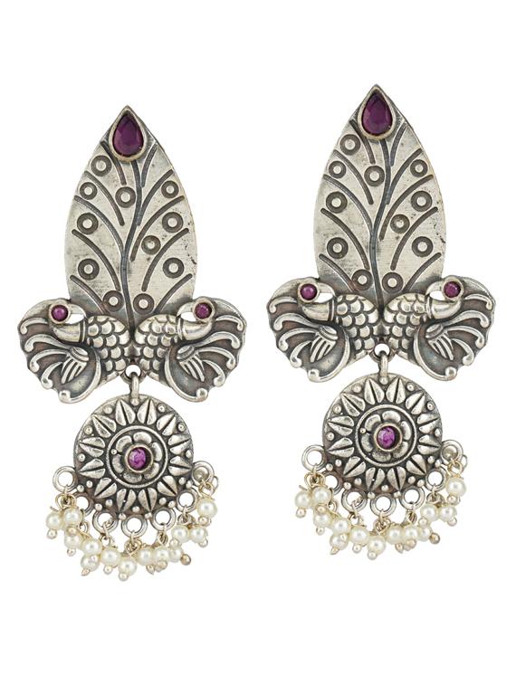 sliver brass oxidised drop earring - 19768432 -  Zoom Image - 0