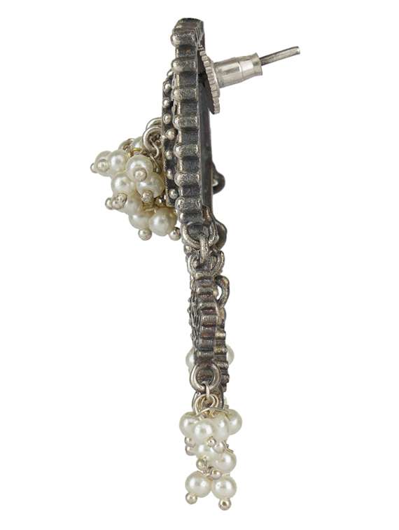 sliver brass oxidised beaded drop earring - 19768435 -  Standard Image - 1